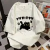 Camiseta de Algodón Puro con Estampado de Gatos Verano 2026 Manga Corta para Mujer Holgada Casual Aspecto Adelgazante Versátil Cuello Redondo Pareja Pesado Ins