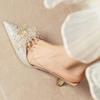 Mules de Verano para Mujer con Punta Abierta 2026 Nuevo Estilo Punta Fina con Pedrería Tacón de Aguja Estilo Francés Sin Espalda Sandalias Transparentes