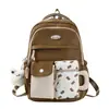 Mochila ins de estilo japonês, nova, com alta aparência, cores frescas e doces em blocos, para alunos do ensino fundamental II e médio, mochila leve para passeios de primavera