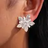 Aretes de Aguja Plateada con Flores Incrustadas de Diamantes, Simples y de Moda, Aretes de Moda Minimalistas Estilo Ins con un Toque de Lujo Ligero y Sensación de Alta Gama