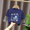 Camiseta Manga Longa Falsa Duas Peças para Meninos Algodão Puro Bonita Estilo Coreano Infantil Solta Novidades 2026 Crianças de Tamanho Médio a Grande Outono Top