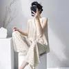 Pijama Nuevo de Algodón y Seda para Mujer 2026, Estilo Primavera y Otoño, Color Sólido de Alta Gama, Talla Grande, Chaleco sin Mangas, Pantalones Largos, Conjunto de Ropa para el Hogar