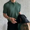 Camisa polo com gola de lapela estilo Hong Kong, manga curta masculina moderna, solta, casual, de verão, fina, cor sólida, malha, camiseta