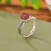 Um Veado Prata S925 Sterling Silver Sul Ágata Vermelha Vintage Velho Padrão Oval Ovo Face Moda Boca Anel Anel