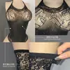 Nuevo body de encaje con pedrería y cuello halter, de malla, sexy, transparente, bikini, estilo europeo y americano de Amazon, lencería erótica