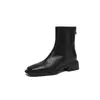 Botines negros de piel suave con ajuste ceñido, colección otoño/invierno 2026, botines estilo Martin de punta cuadrada, tacón grueso, efecto adelgazante, botines cortos para mujer