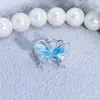Anillo Abierto de Flor Mariposa Azul Marino Esmaltado Goteado de Aceite Elegante y Dulce, Accesorio de Nicho Elegante de Aspecto Caro para Mejor Amiga