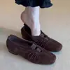 Primer Encuentro Ji Estilo Retro Punta Cuadrada Plisados Planos Zapatos Mary Jane para Mujer 2026 Verano Nuevos Versátiles de Corte Bajo Zapatos Mary Jane