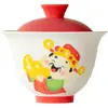 Juego de Té de Cerámica con Diseño Pintado a Mano del Dios de la Fortuna para Uso Doméstico - Taza de Té Principal Antiescaldante con Tapa