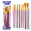 Conjunto de pincéis de aquarela de nylon transfronteiriço com giz de água, conjunto com 10 pincéis para pintura a óleo, haste vermelha, haste azul, caneta de pigmento acrílico