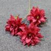 Flor artificial retrô com 3 cabeças, pintura a óleo, dália, decoração de hotel para auditório de casamento, flor de seda, decoração de casamento, flor falsa