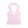 Nuevo Top Sexy Sin Espalda de Estilo Europeo y Americano para Mujer, Color Sólido Versátil, Estilo Camisa sin Mangas con Cuello Halter