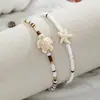 Moda de Verano Estilo Vacaciones en la Playa Simple Estrella de Mar Tortuga con Cuentas de Arroz Coloridas Tobillera Elástica para Mujer Juego de Dos Piezas