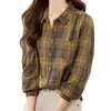 Camisa de Cuadros Rojos de Diseño para Mujer, Manga Larga, Nuevo Estilo Primavera y Otoño 2026, Corte Holgado, Top con Bloques de Color
