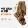 Pantalones de polar de doble cara de peso pesado, nuevo estilo otoño e invierno, pantalones de polar de invierno para hombres y mujeres, pantalones para hombre de talla grande con puño