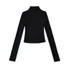 Camiseta Purely Sexy com Costas Nuas, Gola Meio Alta e Manga Longa, Nova Moda Primavera Versátil Slim Fit Curta para Garotas Descoladas