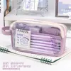 Três camadas de grande capacidade de lápis transparente saco atacado meninas junior high school escola primária lápis caso simples papelaria caixa saco de armazenamento