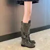 Botas de Motocicleta con Hebilla de Cinturón para Mujer Verano 2026, Botas de Media Caña Redondas Apiladas de Invierno, Botas Elegantes para Mujer