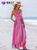 Vestido Largo Casual de Verano para Playa con Estampado Moda Europea y Americana Elegante sin Tirantes Acampanado Sexy Espalda Descubierta Hecho a Medida