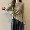 Ropa para mujer de talla grande: camiseta base adelgazante, que disimula la barriga, de un solo hombro, plisada asimétrica, con lentejuelas, con abertura, de manga larga para mujer