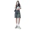 Shorts de mezclilla para mujer, estilo fino de verano, talla grande 5XL, estilo callejero americano, versátiles, shorts deportivos rectos holgados