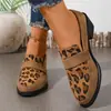 Comercio Exterior Transfronterizo 2026 Nuevos Mocasines Estampado de Leopardo para Mujer Retro Ante Tacón Grueso Slip-ons Versátiles Zapatos Planos de Moda