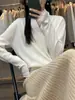 Suéter de punto de lana con cuello cruzado para mujer, con un elegante cuello superpuesto, suave y elegante, adecuado para otoño e invierno, estilo jersey, top de lana
