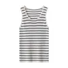 Chaleco de Punto a Rayas de Lana Fina para Mujer, Camiseta de Tirantes de Verano Ajustada, Top Transpirable Reductor de Cuello Redondo