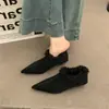 Zapatos de Piel Retro de Nicho de Gama Alta con Punta para Mujer para Usar Afuera, Tacones de Gatito y Mocasines de Terciopelo, Zapatos Cálidos de Algodón