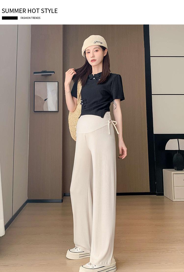 春夏外穿阔腿裤休闲裤抽绳小个子孕早期产后孕妇裤