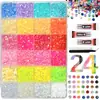 Caja de 24 compartimentos moderna y popular de diamantes de resina jelly de color AB con base plana, empaquetada para arte de uñas DIY, accesorios pequeños, venta al por mayor