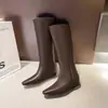 Botas Altas de Cuero Suave~Aumentadoras de Altura para Mujer 2026 Otoño/Invierno Adelgazantes Punta Cuadrada Botas de Montar por Encima de la Rodilla Botas Altas