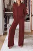 Conjunto de dos piezas de estación independiente otoño 2025, nuevo casual, cuello en V, manga larga, top holgado y pantalones de pierna ancha