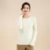 Camiseta base de lana para mujer con cuello redondo, color liso, suave y cómoda, cálida para primavera y otoño, top esencial básico y versátil