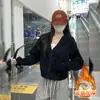 Top corto casual azul estilo coreano para mujer, nueva chaqueta con capucha y cremallera de manga larga para otoño 2026