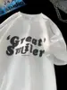Camiseta Casual Retro Americana Cinza Mescla Marca Tendência Estampa de Letras Borradas Manga Curta Unissex Top Solto de Verão