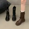 Botas Negras de Suela Gruesa Maillard de Media Caña para Mujer 2026 Nuevo Otoño Viaje a Xinjiang Botas Vaqueras Occidentales Martin