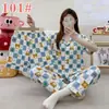 Pijama lindo de cachorro de manga larga para mujer, primavera, otoño, verano, algodón nube de manga corta, pantalón largo, conjunto de tres piezas, ropa de casa de dibujos animados