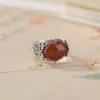 Anillo Yilu Plata S925 Plata de Ley Ágata Roja del Sur Estilo Chino Nuevo Vintage Retro Bendición Ante Tus Ojos Anillo Abierto Auspicioso