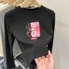 Camiseta casual de fleece com manga longa para outono e inverno para meninas, top estiloso e moderno, camiseta básica versátil de gola redonda para meninas