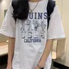 Camiseta de Manga Curta Nova de Verão Lightning Warehouse para Mulheres, Corte Solto, Estilo Coreano, Estampa de Desenho Animado Versátil, Top Feminino de Manga Meia-Manga para Camada Interna