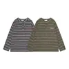 Camiseta Henley Vintage com Listras Verdes de Manga Longa para Homens e Mulheres, Top Casual Solto Bordado Tendência para Camadas