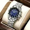 Reloj de hombre superventas transfronterizo, moderno dial grande con luz azul, reloj de cuarzo con banda de acero, tres subesferas de imitación, venta al por mayor de relojes de pulsera para hombre