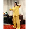 Cardigan suave estilo coreano con rayas, pijama de manga corta para mujer, nuevo modelo verano 2026, pantalón largo para estar en casa, casual y adecuado para usar al aire libre