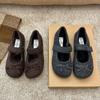 Sapatos Femininos, Sapatos de Lã, Sapatos de Salto Alto Cinza de Veludo de Alta Qualidade, Sapatos de Algodão Quente 2026, Sapatos Mary Jane de Lã Estilo Francês Outono e Inverno para Mulheres