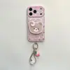 Funda linda de oso fresa dorada adecuada para iPhone 17 Pro Max, soporte para iPhone 16, colgante para iPhone 15 para mujer