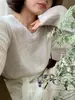 Blusa de Linho Fina Vazada com Amarração na Cintura, Estilo Relaxado, Proteção Solar, Tricô Fino de Manga Longa Emagrecedor