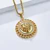 Collar con colgante de cabeza de león con diamantes completos de acero de titanio hip hop hip hop europeo y americano transfronterizo joyería de acero inoxidable de personalidad de nicho
