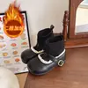 Botas Meia Estica Novas Outono/Inverno 2026 para Meninas com Forro de Lã para Aquecimento, Acabamento em Renda Retrô, Botas Mary Jane de Couro, Sola Macia, Bom