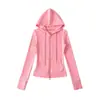Jaqueta moletom lulu primavera-verão acinturada fitness zíper duplo, Cardigan esportivo fino estilo americano com capuz, corte slim